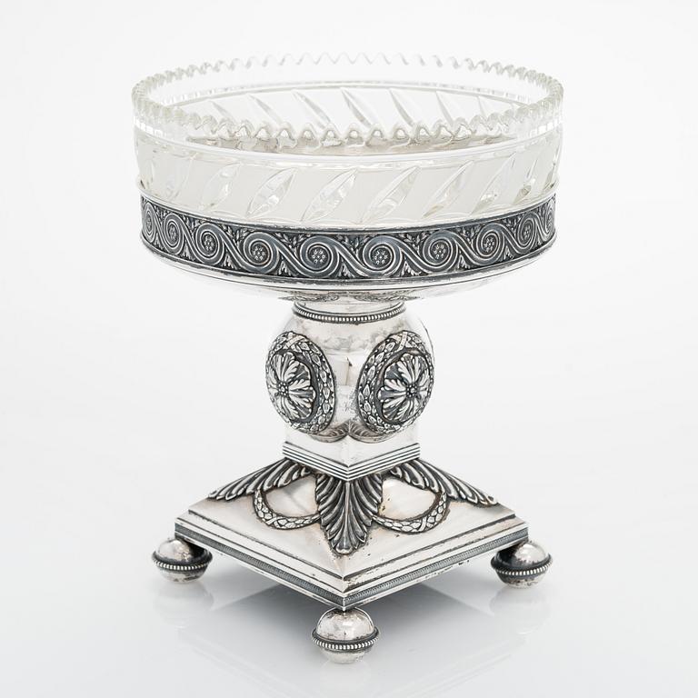 A footed Grachev Brothers silver bowl, maker's mark with the Imperial Warrant, Saint Petersburg, Russia 1908-1917.