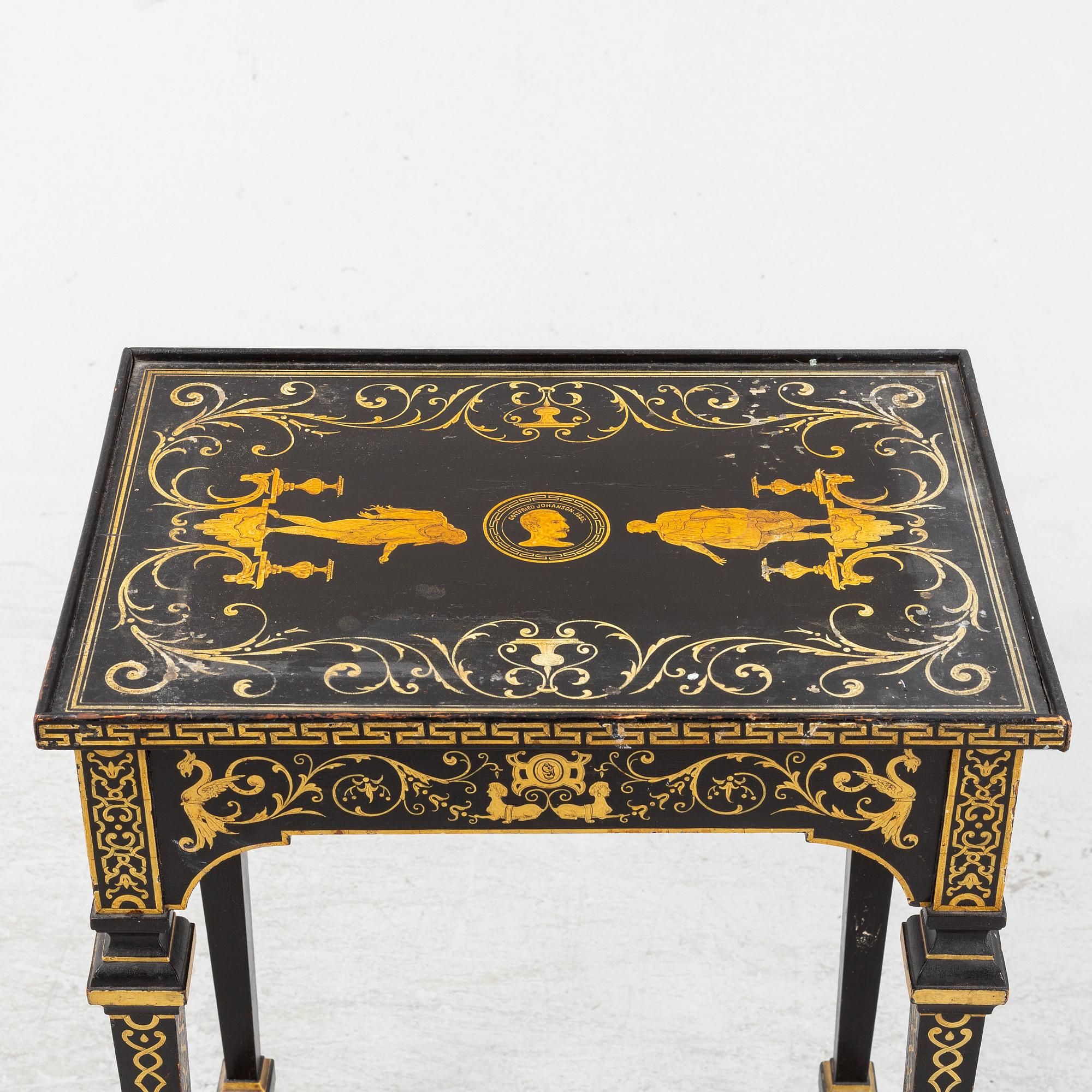 Bord med skrin, Ersbach und Hausness Blechwarenfabrik, Dresden, 1880-tal.