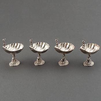 Four silver baroque-style salt-cellars, Swedish import marks.