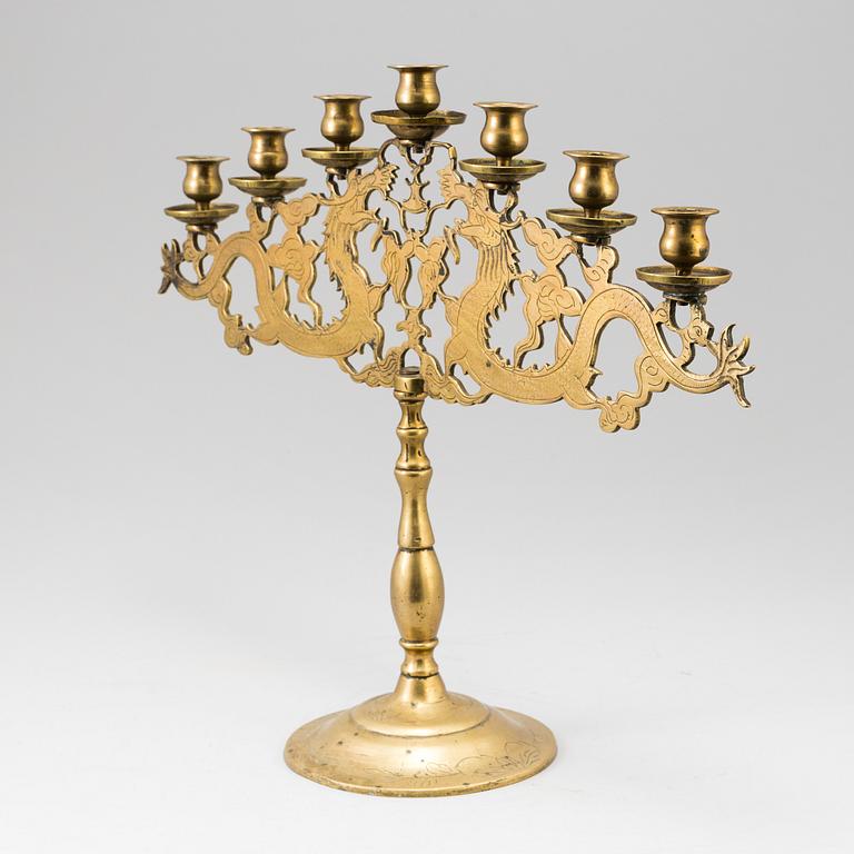 A BRASS CANDELABRUM, CA 1900.