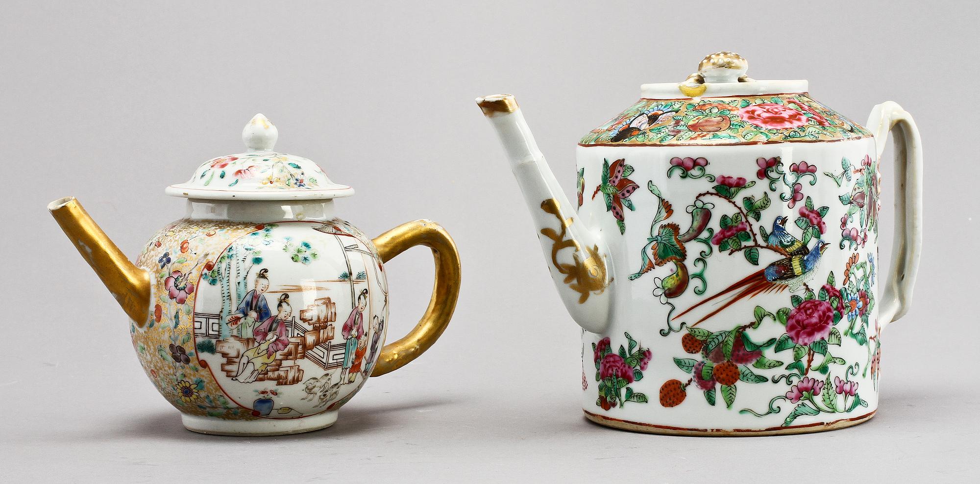 TEKANNOR, 2 st, porslin, Kina, 1800/1900-tal.