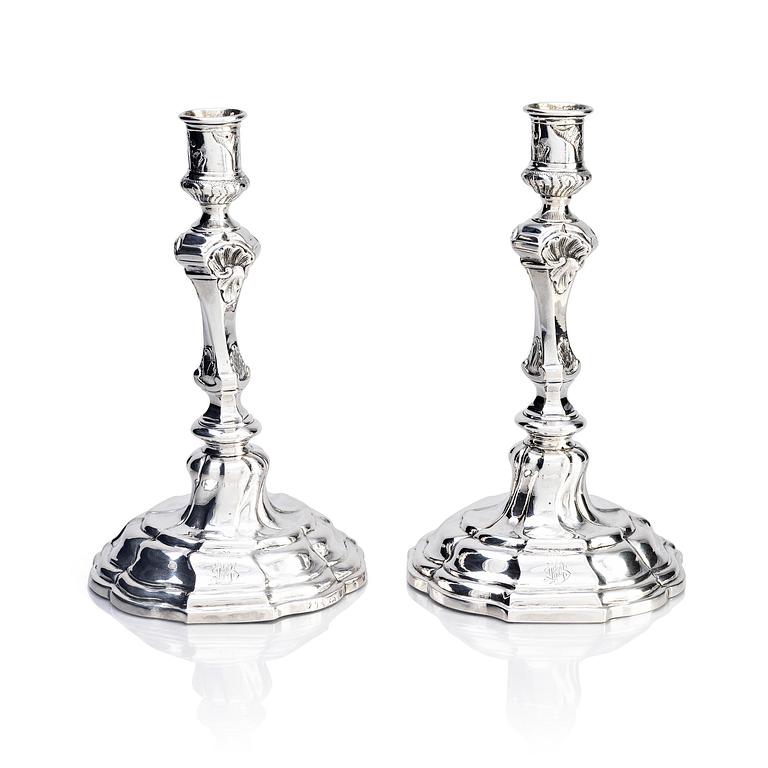 A pair of Swedish silver candlesticks, marks of Lorenz Swan, Nyköping 1759.