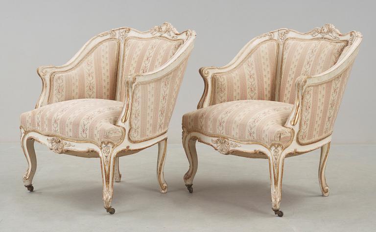 BERGÉRER, ett par, Louis XV-stil, 1900-talets första hälft.