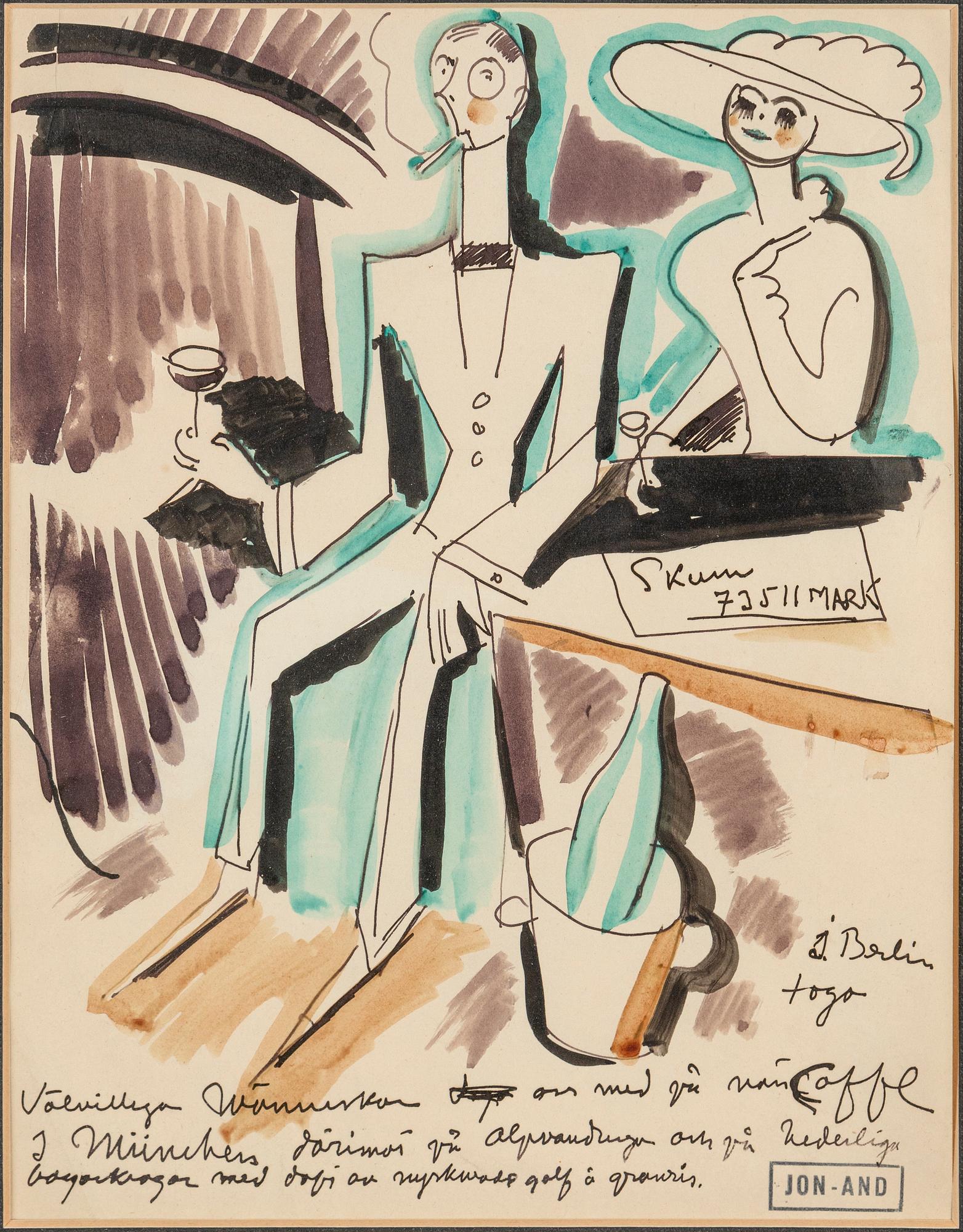 John Jon-And, blandteknik på papper, stämpelsignerad.