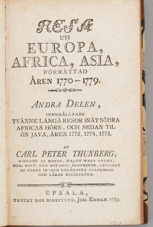 Thunbergs Resa 1770-79 i vackra band (4 vol).