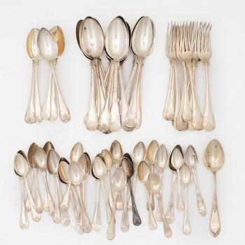 Bestick, 58 delar, silver, "Gammel fransk", Sverige, bl a Johan Petter Ernander, Uppsala 1832.