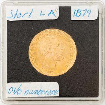 Gold coin, Oscar II, 20 kronor, type III, Sweden 1879.
