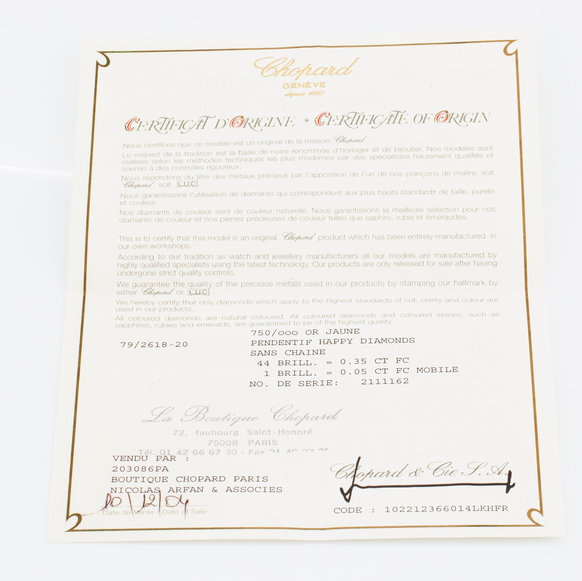 Chopard, "Happy diamonds", hänge med briljantslipade diamanter.