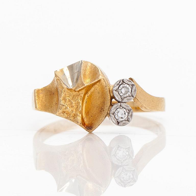 Björn Weckström, Ring, "Diamantlöv", 18K guld/platina, 8/8-slipade diamanter,  Lapponia 1979.