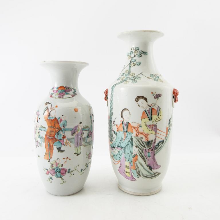 Vases, 2 pcs, and a box with a lid, 2 pcs, China, 20th century.