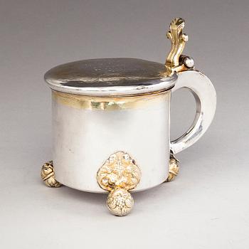 CHRISTOPHER RICHTER, DRYCKESKANNA, silver, delvis förgylld, barock, Stockholm 1691.