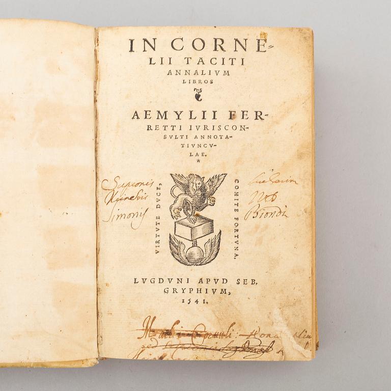 BOOK, Tacitus, with commentaries, three imprints 1541-42.