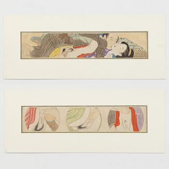 A set of 11 Shunga paintings by a Japanese artist, Meiji period (1868-1912).