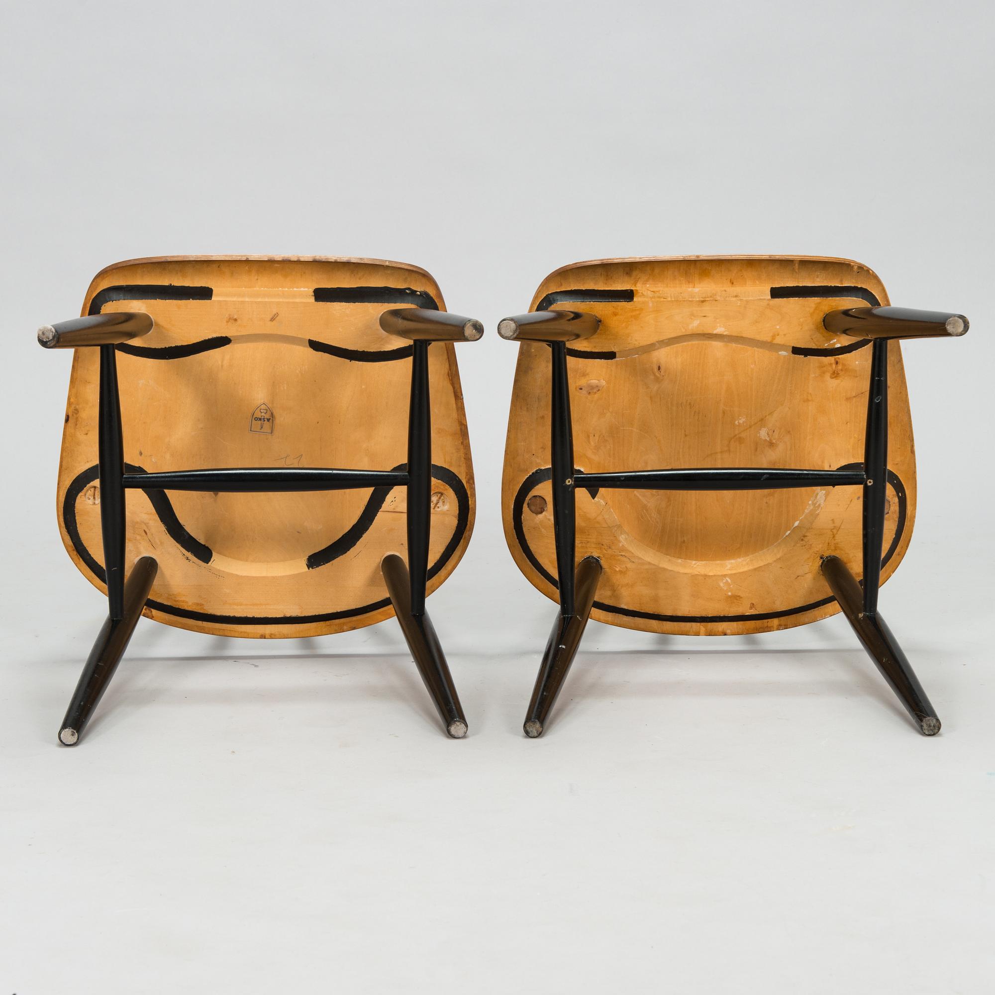 Ilmari Tapiovaara, stolar, 6 st, "Fanett", tillverkare Asko 1900-talets mitt.