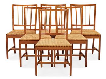 475. A suite of six Josef Frank mahogny dining chairs, Svenskt Tenn, model nr 815.