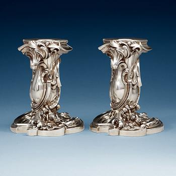 A pair of Fabergé candlesticks, Moscow 1908-1917. Imperial Warrant.