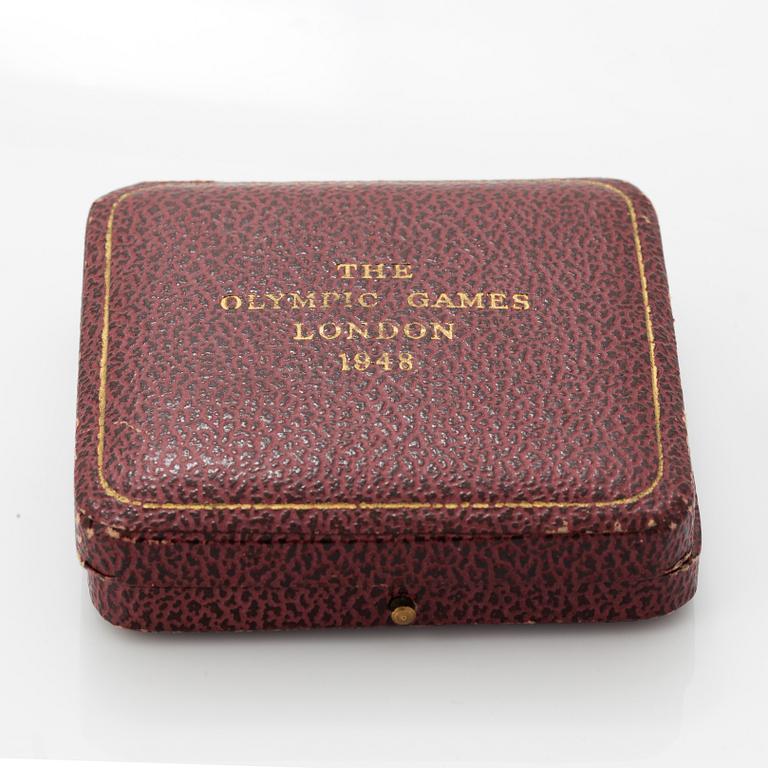 Guldmedalj, Olympiska Spelen London 1948, förgyllt silver, John Pinches Ltd, London.