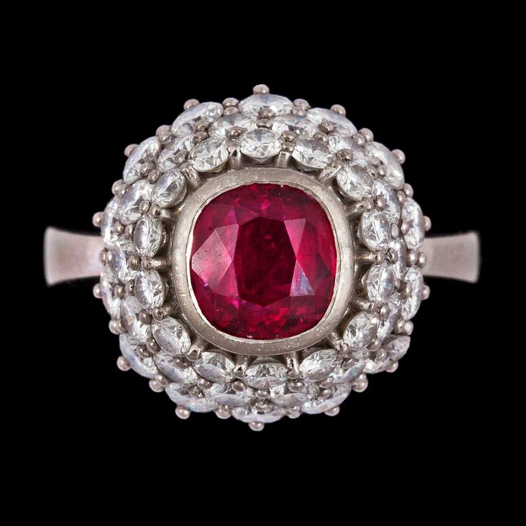 A ruby and brilliant cut diamond ring.