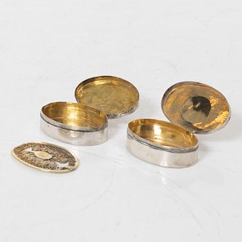 Five Swedish silver boxes, 18th-19th Century.