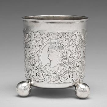 235. A Russian 18th century parcel-gilt silver beaker, mark of Ivan Grigorjev, Moscow 1743.