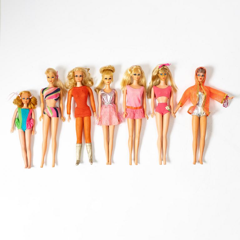 Barbie dolls, 7 pcs, Mattel, 1960s/70s.
