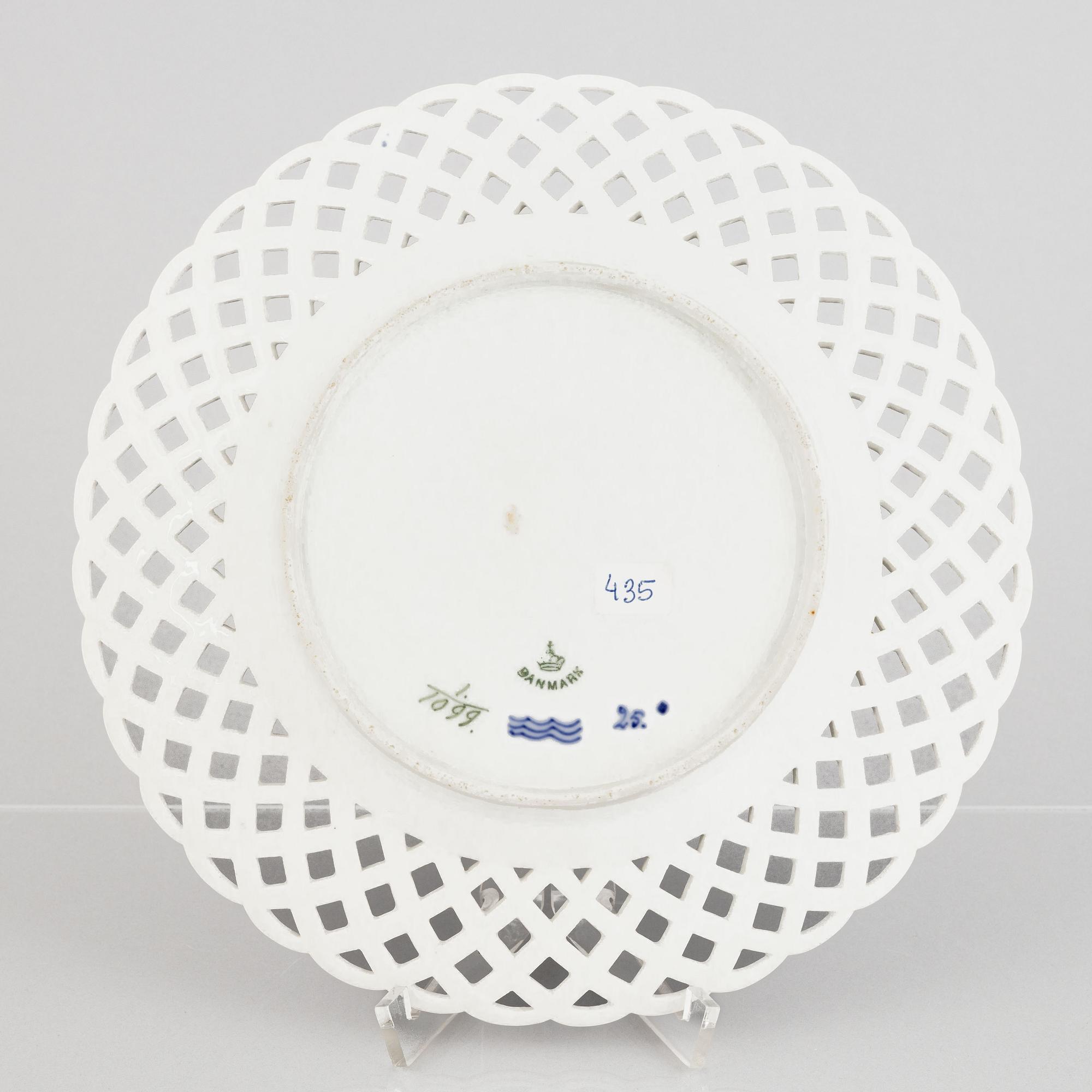 A 'Blue Fluted Full Lace' porcelain Fruit Bowl and Stand, Royal Copenhagen, model number 1052 and 1099, 1893-23.
