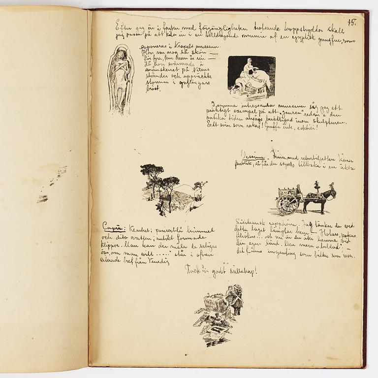 Carl Larsson, CARL LARSSON, illustrated travel story, "Från Stockholm till Messina" (From Stockholm to Messina), 1886.