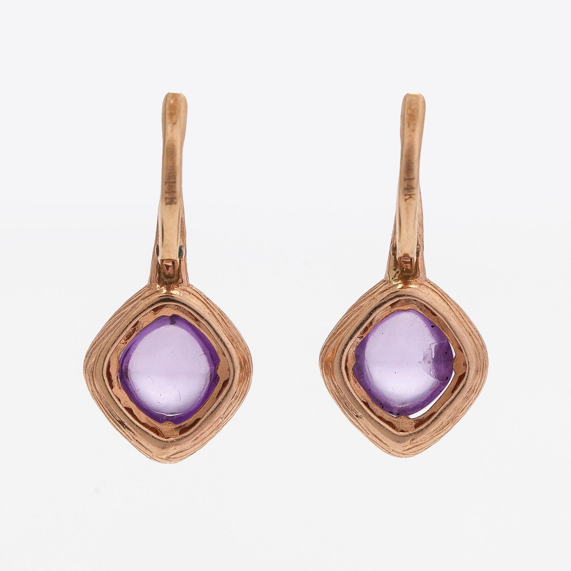 Örhängen, 14K roséguld, ametister och diamanter.