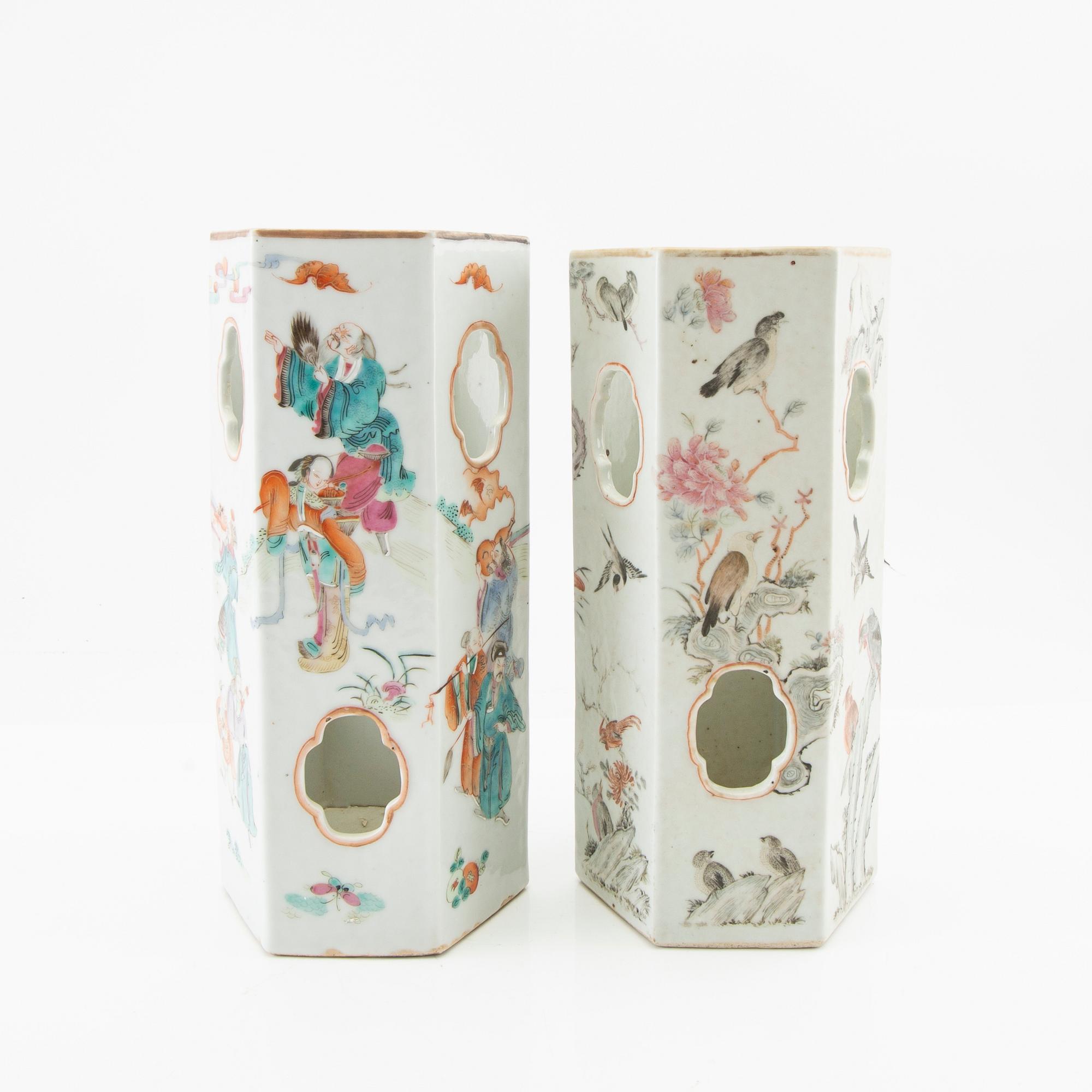 Two Chinese famille rose lanterns, one late Qing and one 20th century.
