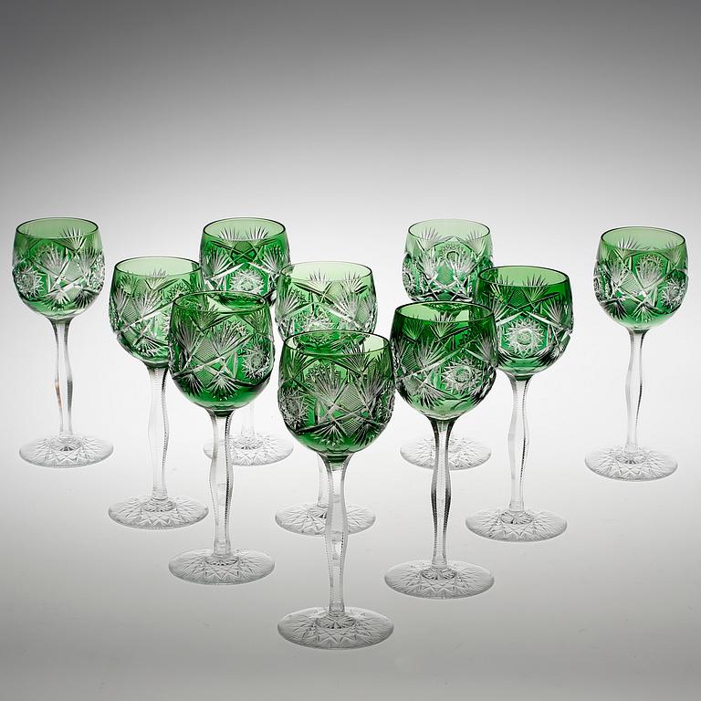 VINGLAS, 10 st, glas, Böhmisk typ, 1900-talets andra hälft/slut.