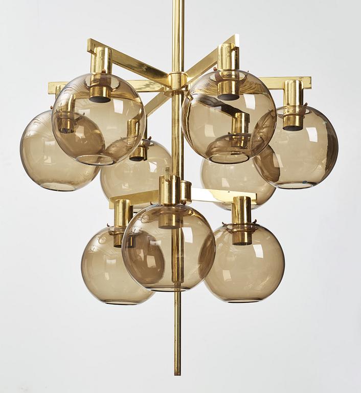 HANS-AGNE JAKOBSSON, a brass and glass nine-light ceiling light from Markaryd, second half of the 20th century.