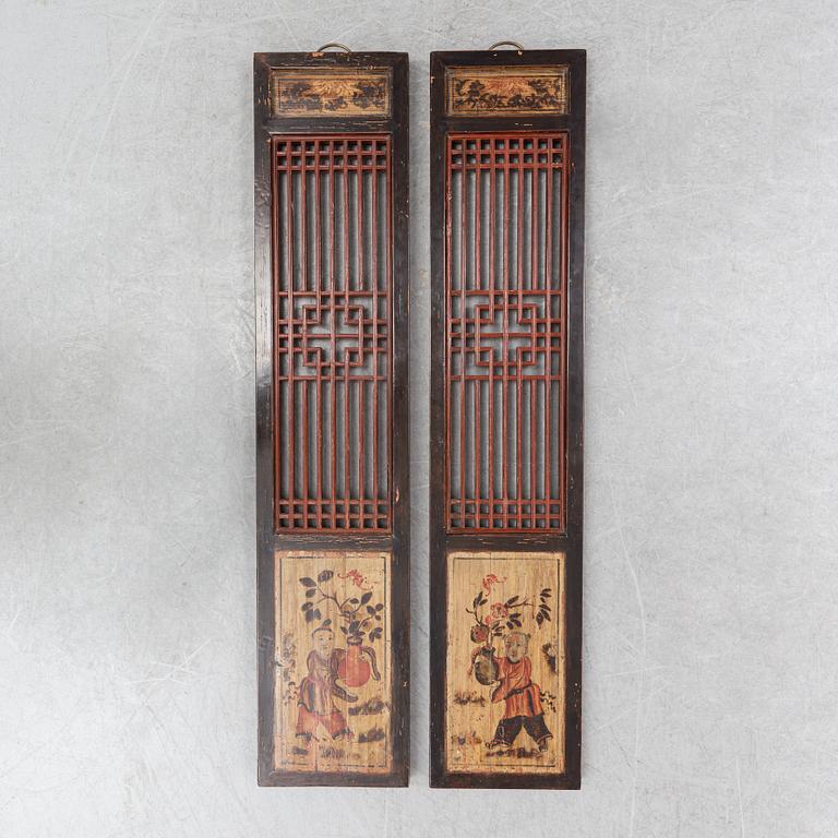 Väggpaneler, 2 st, Kina, tidigt 1900-tal.