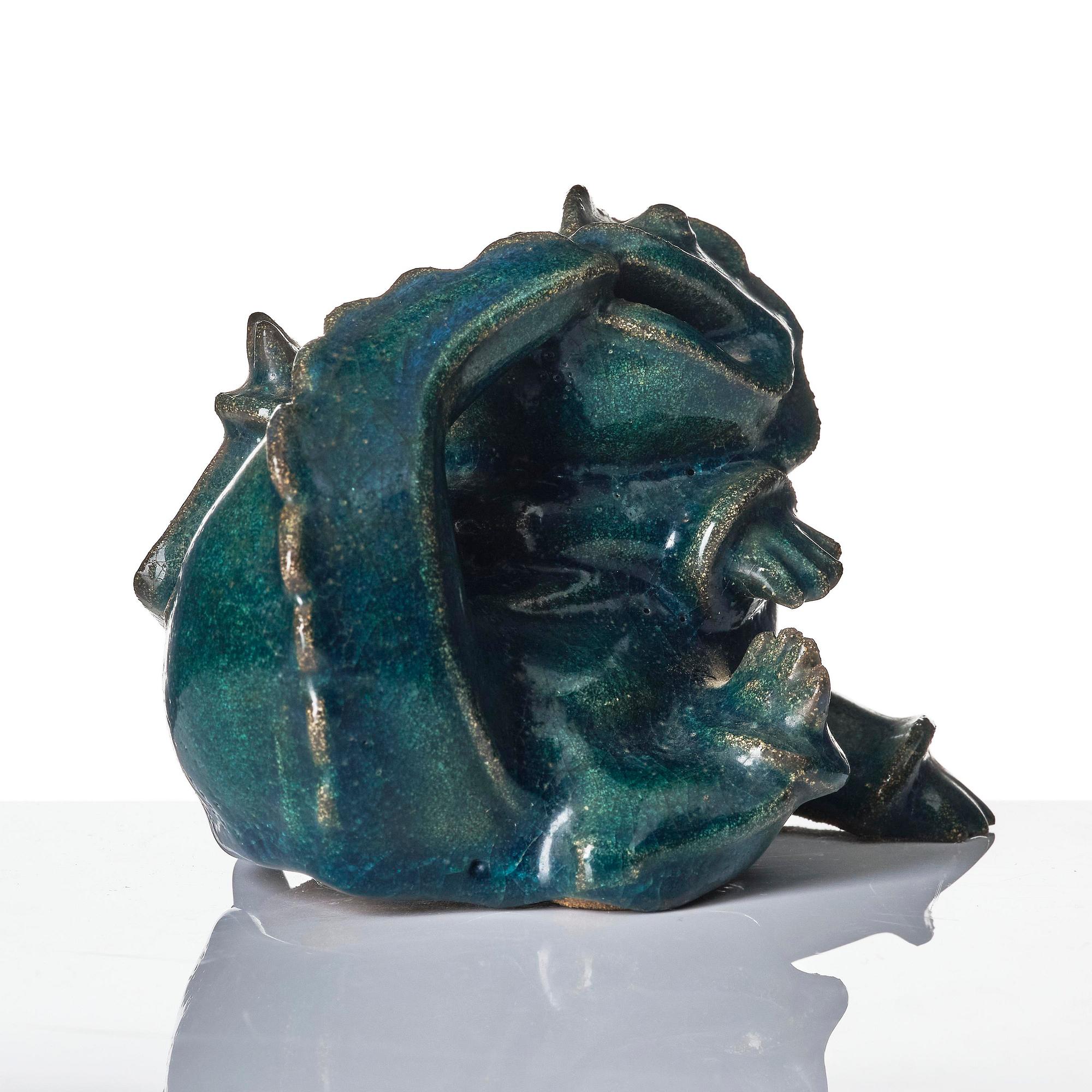 Wilhelm Kåge, a chamotte stoneware sculpture of a dragon puppy, Gustavsberg ca 1940.
