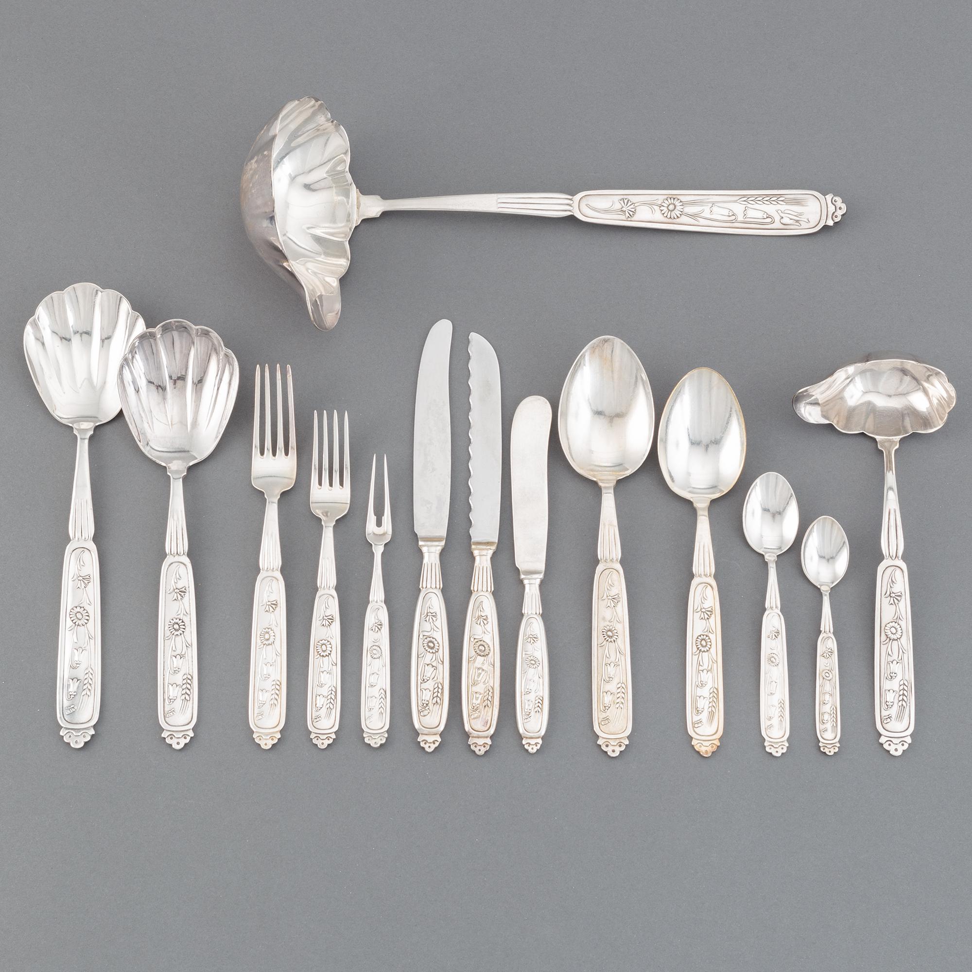 A 20th cetury silver plate 117-pcs "Romantik" flatware service for 12, design Gunnar Nylund, Sweden, Mema.