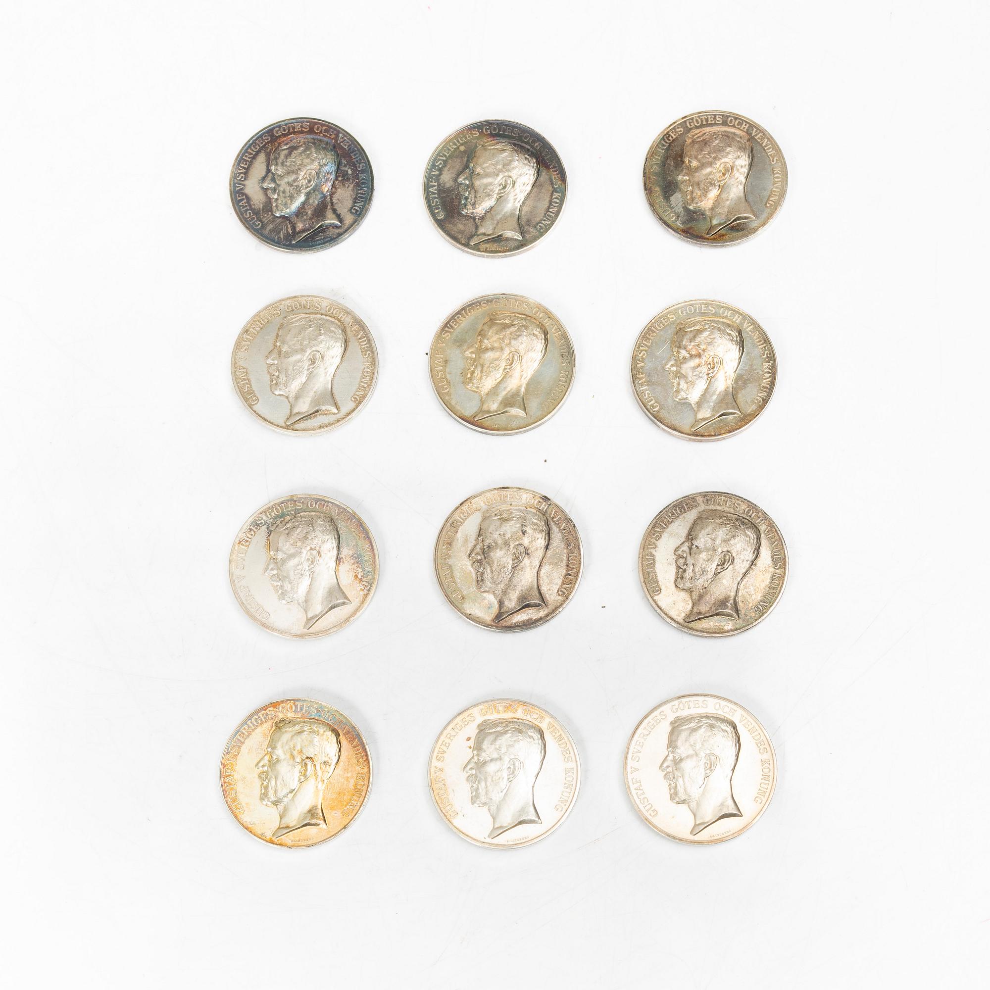 Medals, 12 pcs, silver, Sweden 1919-1930.