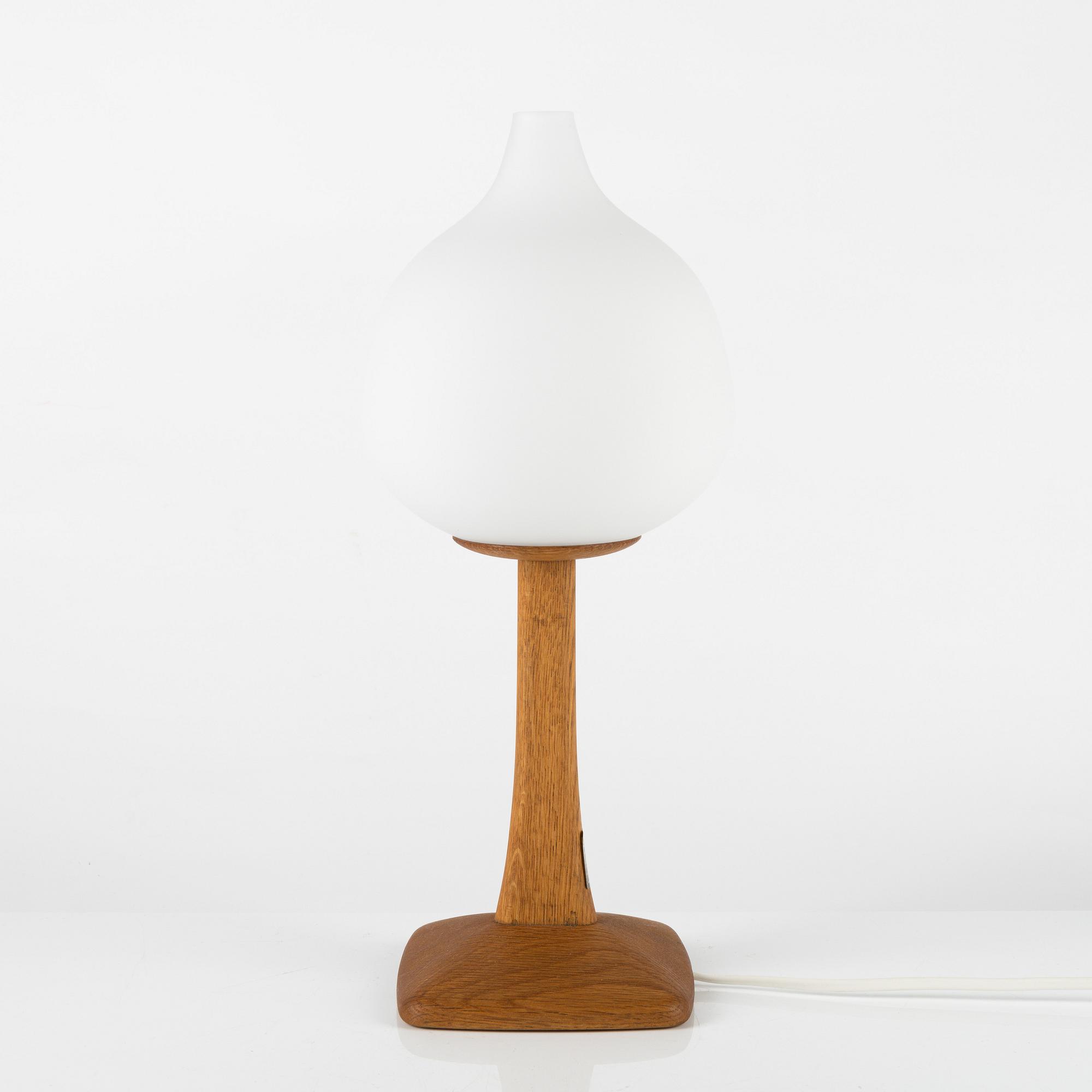 Uno & Östen Kristiansson, an oak and glass table light, Luxus, Vittsjö.