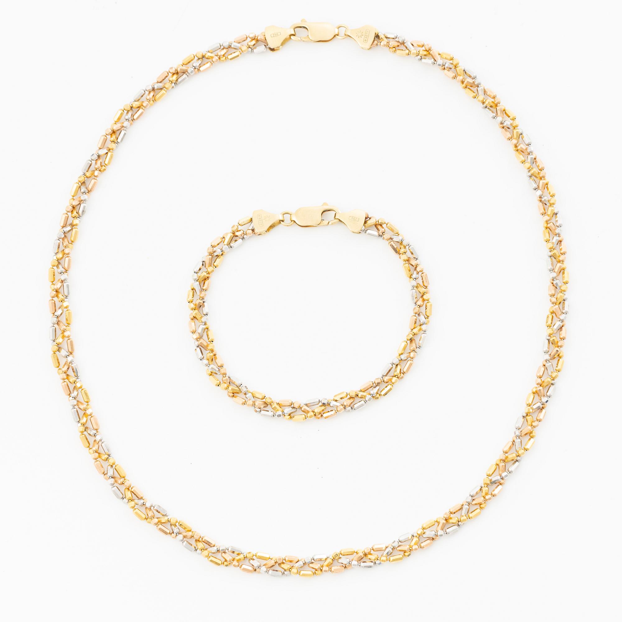 Necklace and bracelet in 18K gold and white gold.