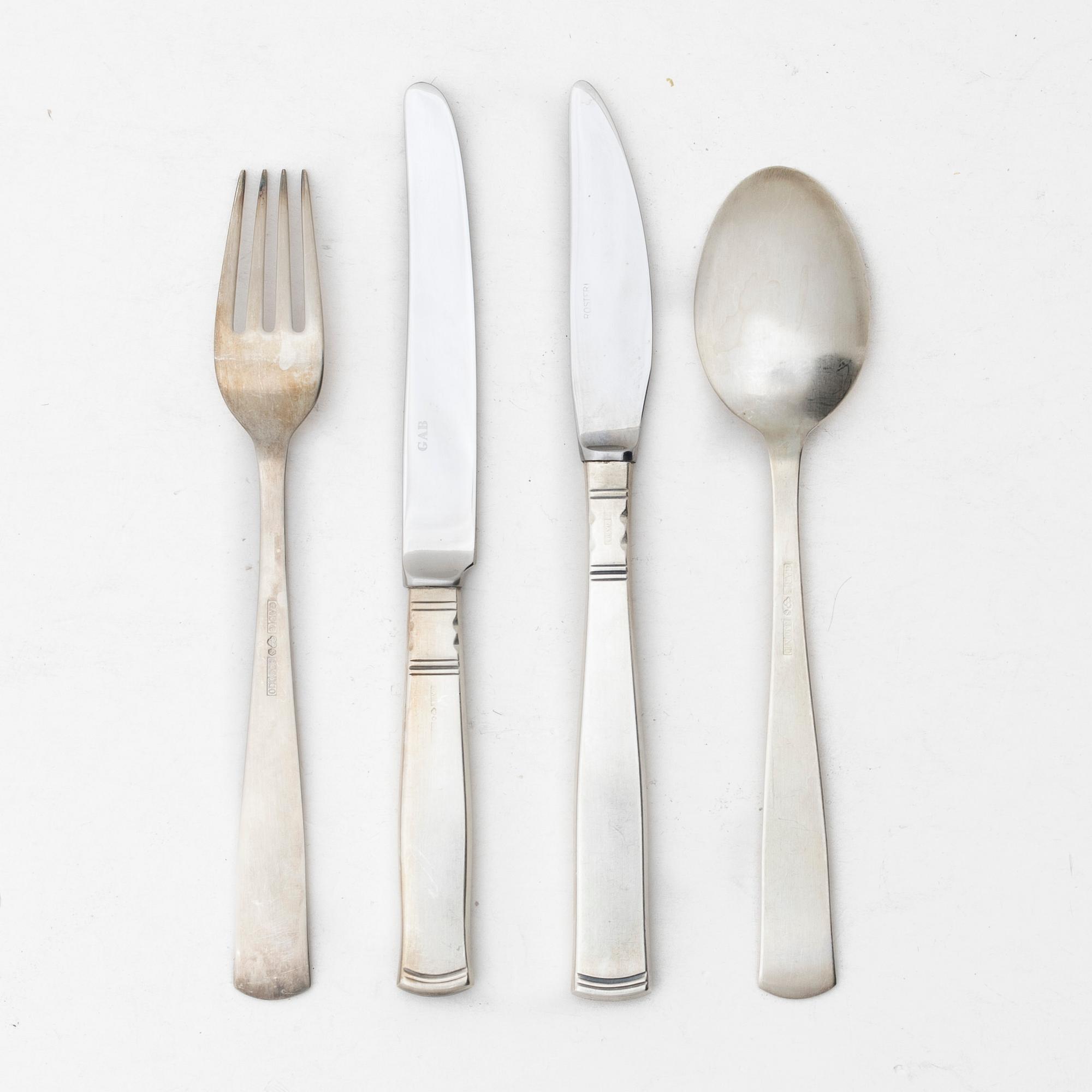Jacob Ängman, A Swedish silver cutlery, 'Rosenholm', GAB, Stockholm and Eskilstuna, some 1987 (36 pieces).