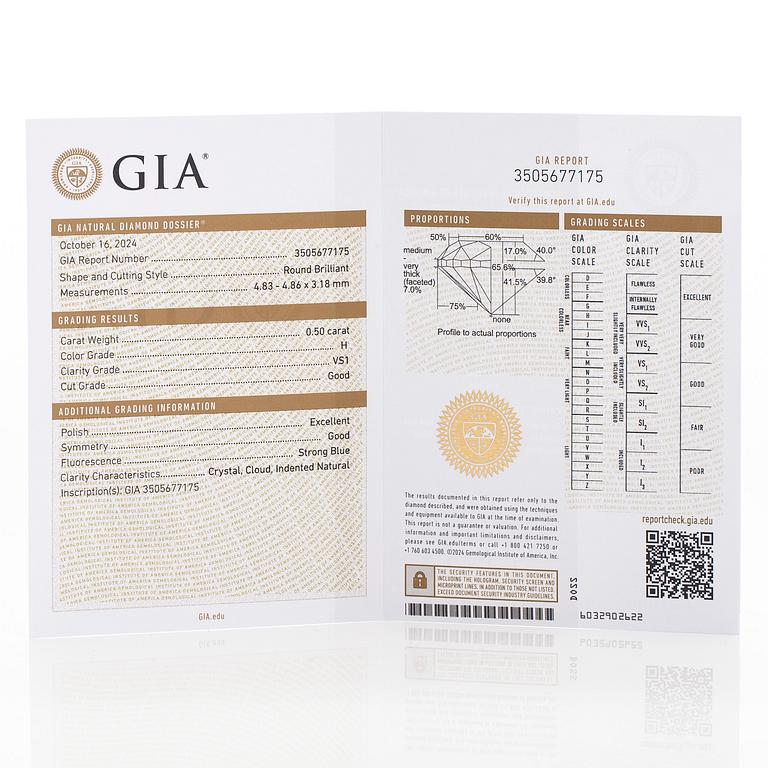 Örhängen, 14K vitguld med briljantslipade diamanter totalt 1.00 ct. Med GIA dossier.