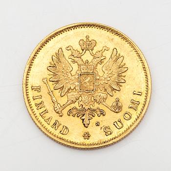A gold coin, 10 marks, Finland 1879.