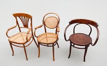 KARMSTOLAR, 3 st, bla Thonet, 1900-talets första hälft.