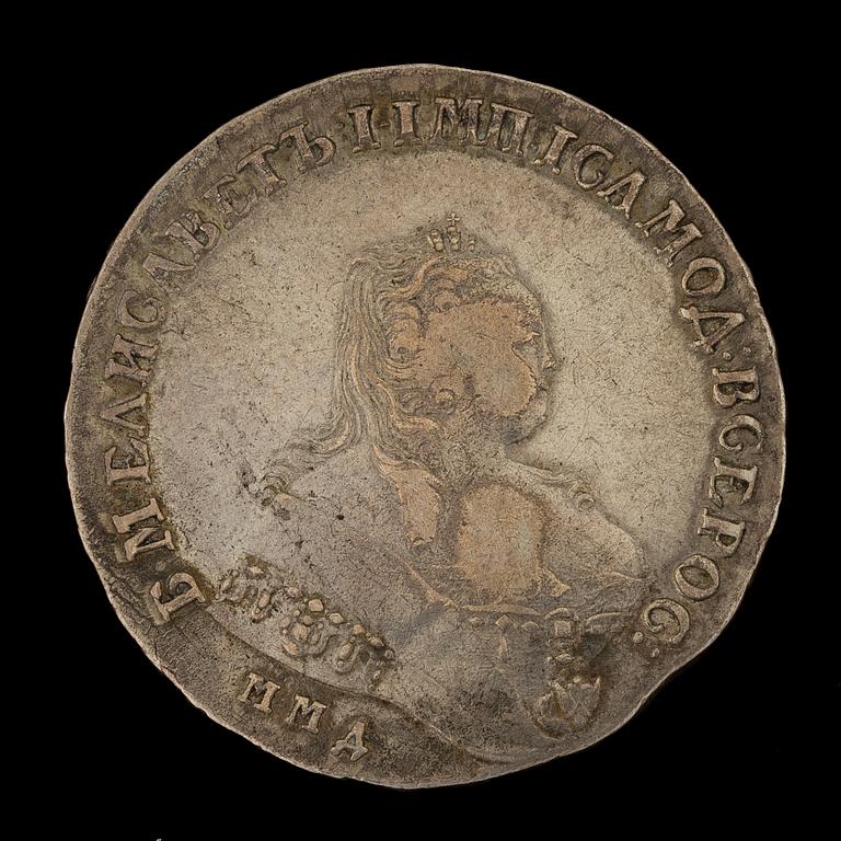 SILVER COIN, Russia 1747, Elisabeth, weight ca 25 g.