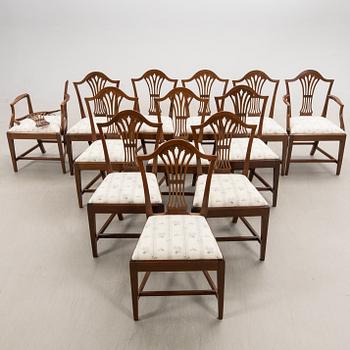 Chairs 10 pcs and armchairs 1 pair Chippendale style England circa 1900.