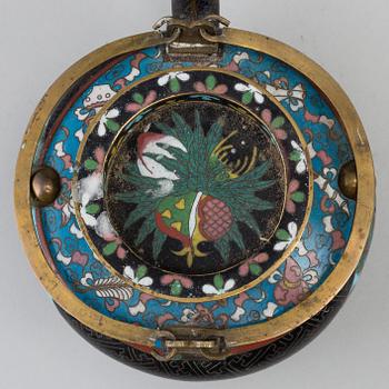 A group of three Chinese 
cloisonne vases and teapot with cover, 20th century.