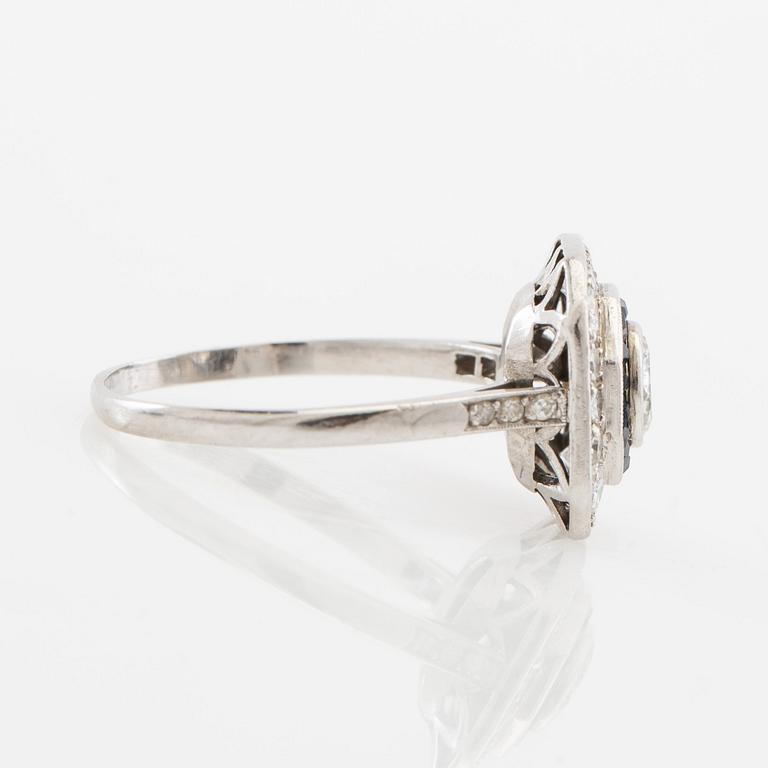 Ring of platinum with diamonds and faceted sapphires, Art Deco, K Anderson Stockholm 1938.