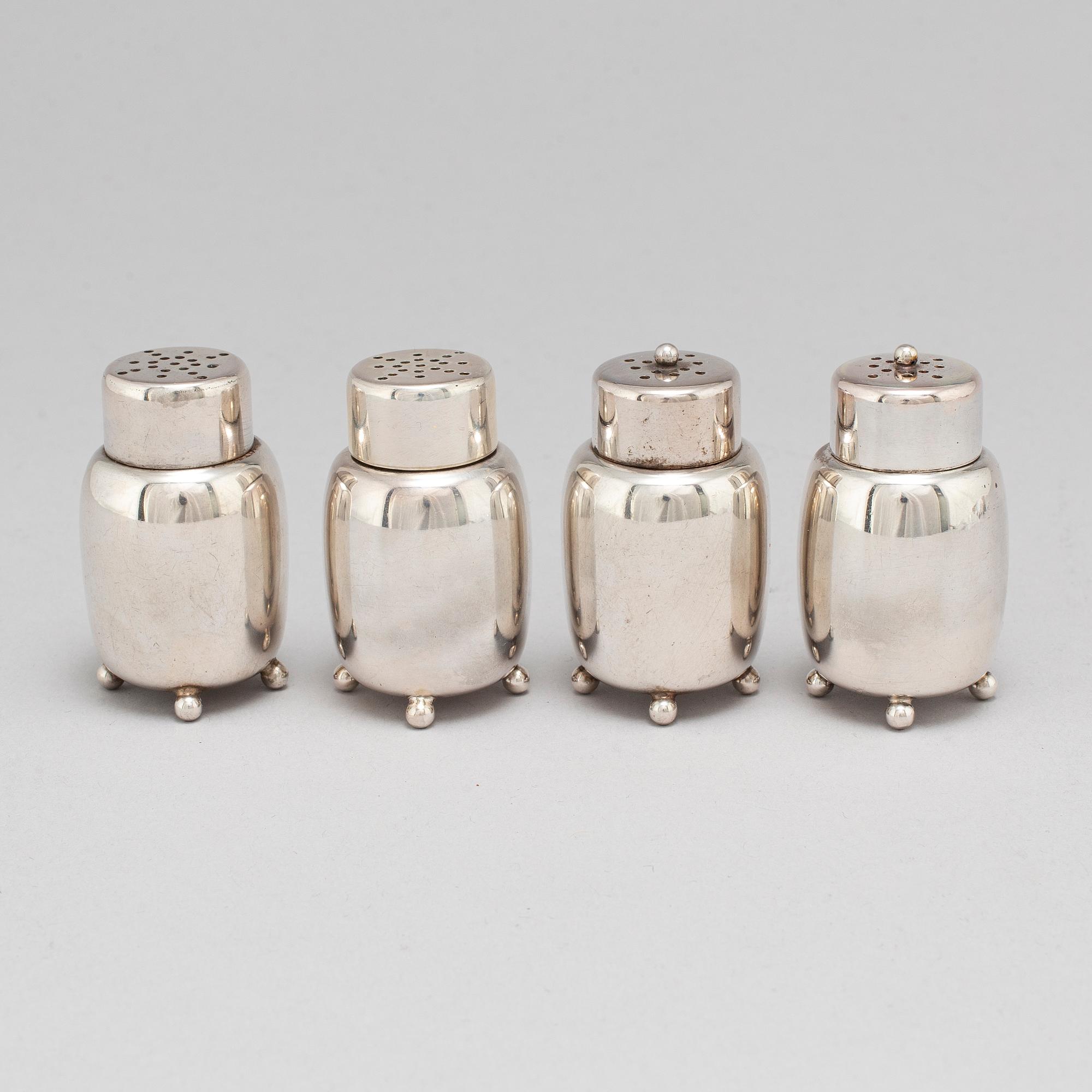 Mogens Bjørn-Andersen, salt och pepparkar, 4 st, silver, Bornholm.