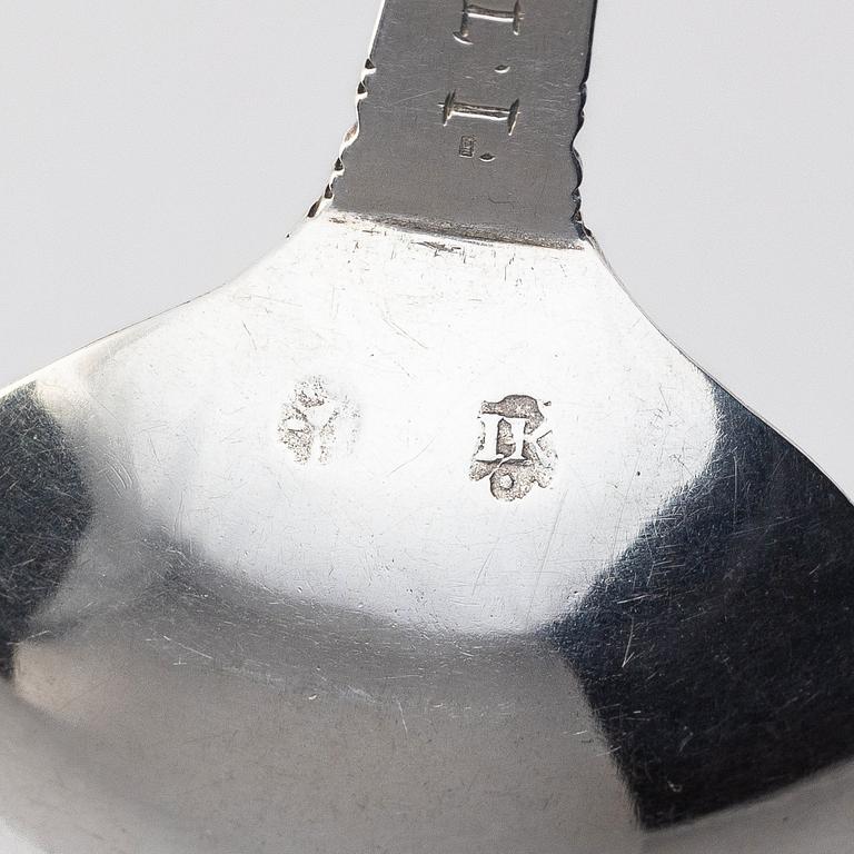 A probably Scandinavian 18th century silver spoon, unidentified makers mark IK, unclear hallmark.