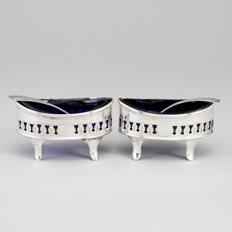A pair of silver salt cellars, mark of H.