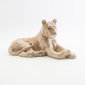 Figurine of a reclining lioness Royal Copenhagen Denmark porcelain.