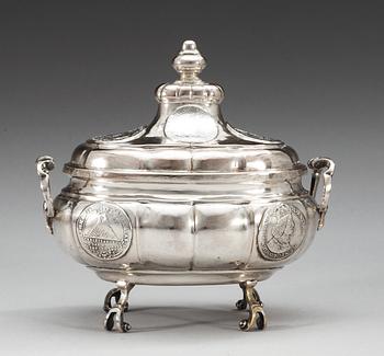 A Baltic 18th century parcel-gilt tureen, unmarked.